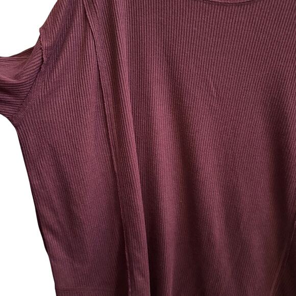 Knox Rose Long Sleeve Ribbed Top L Burgundy Plum Stretch Soft Casual Lightweight - Picture 4 of 8